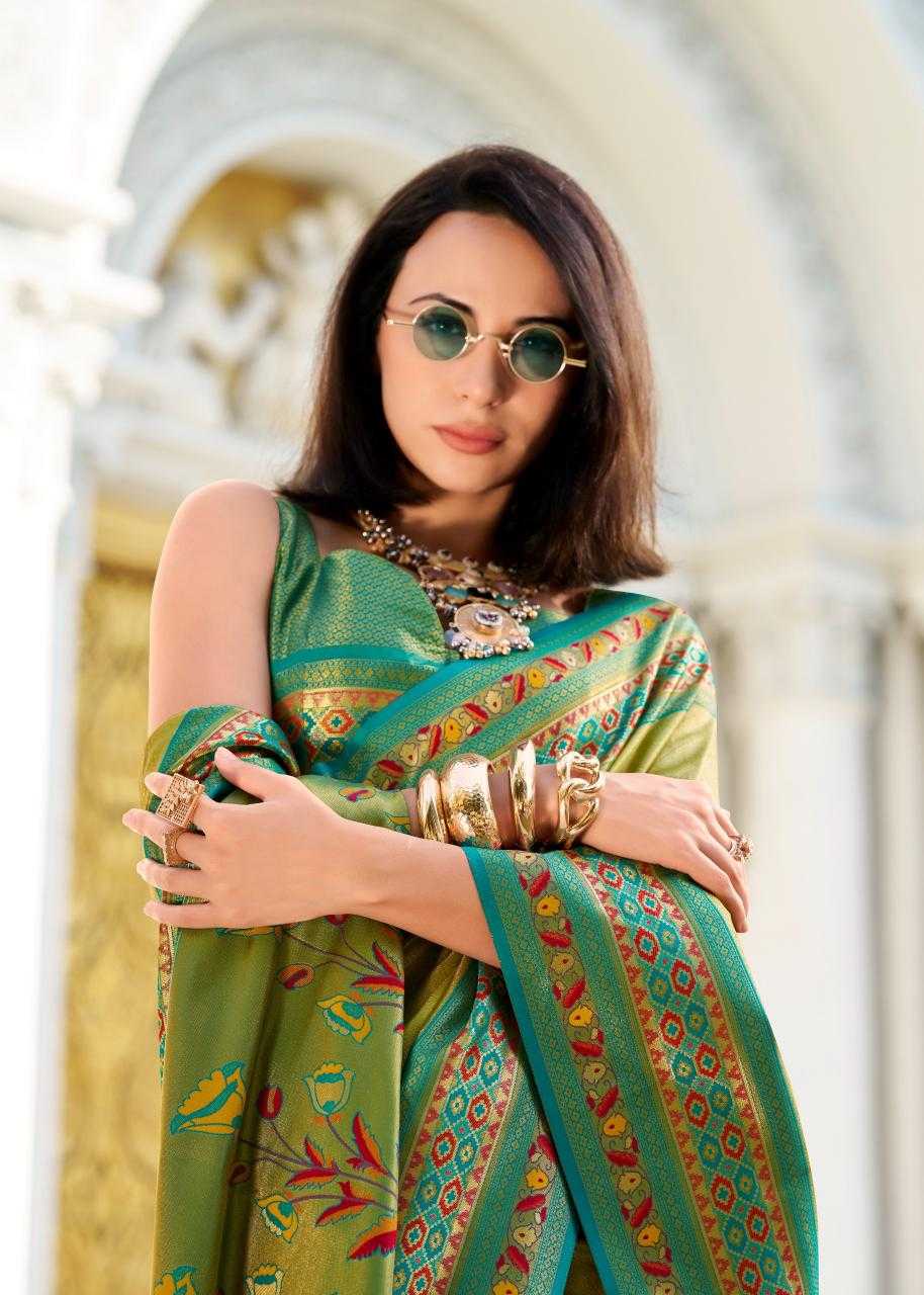 Tissue Silk Party Wear Saree | Elegant Weaving Border & Designer Pallu ✨ | Fancy Silk Saree for Festive Glamour (Pista) - House of ViDi