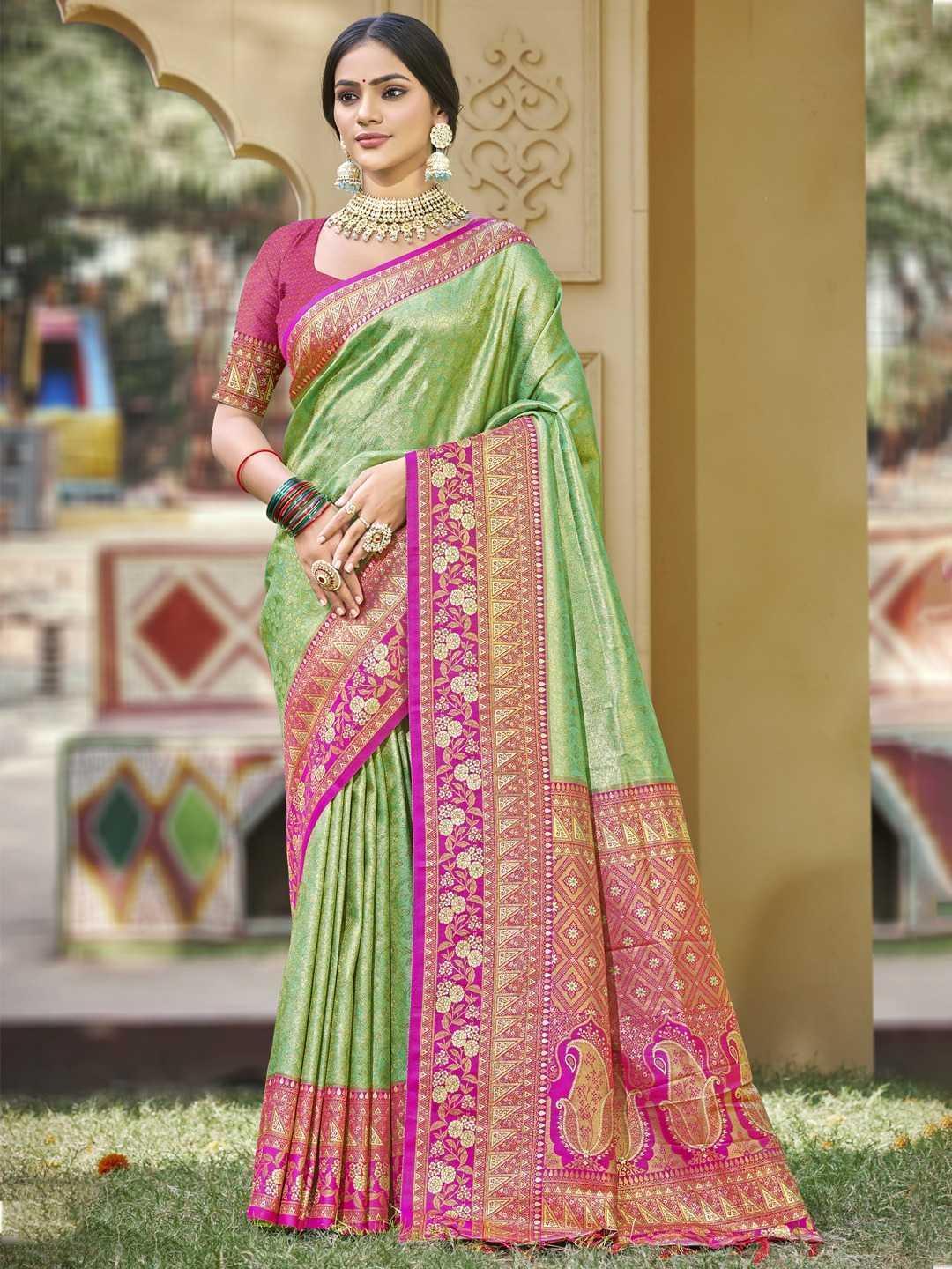 Banarasi Silk Saree | Designer Fancy Saree for Party, Festival & Wedding 🎉 (Light Green) - House of ViDi