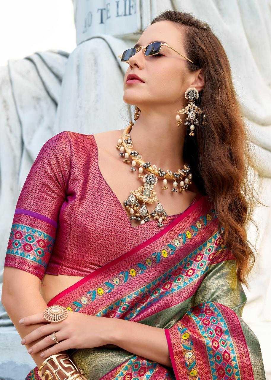 Tissue Silk Party Wear Saree | Elegant Weaving Border & Designer Pallu ✨ | Fancy Silk Saree for Festive Glamour (Rani) - House of ViDi