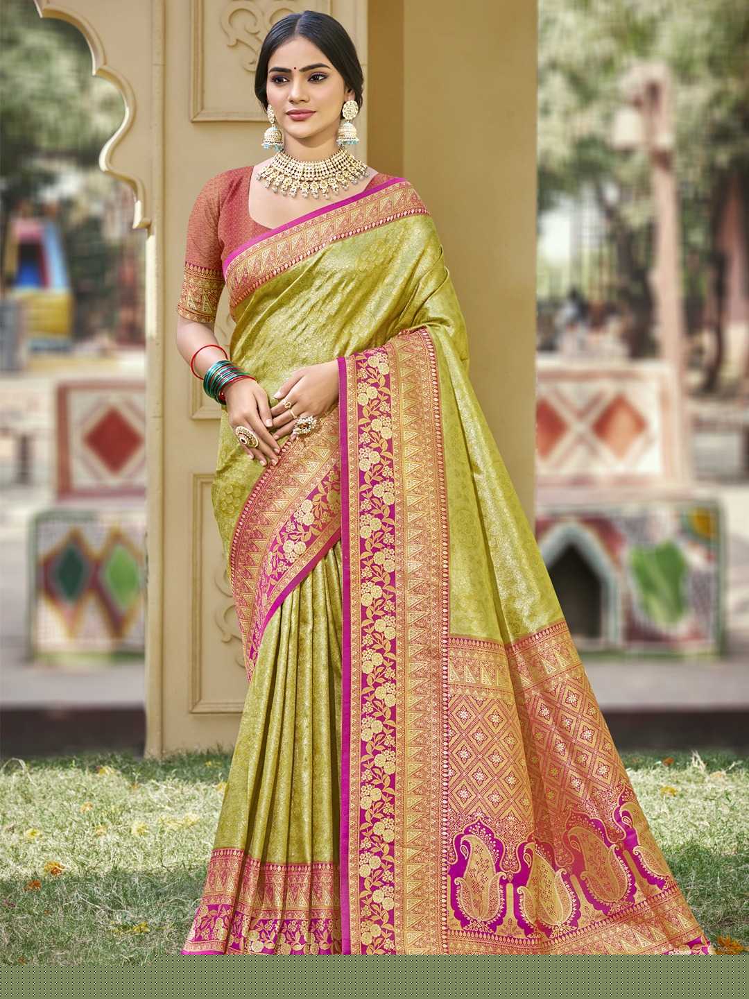 Banarasi Silk Saree | Designer Fancy Saree for Party, Festival & Wedding 🎉 (Olive) - House of ViDi