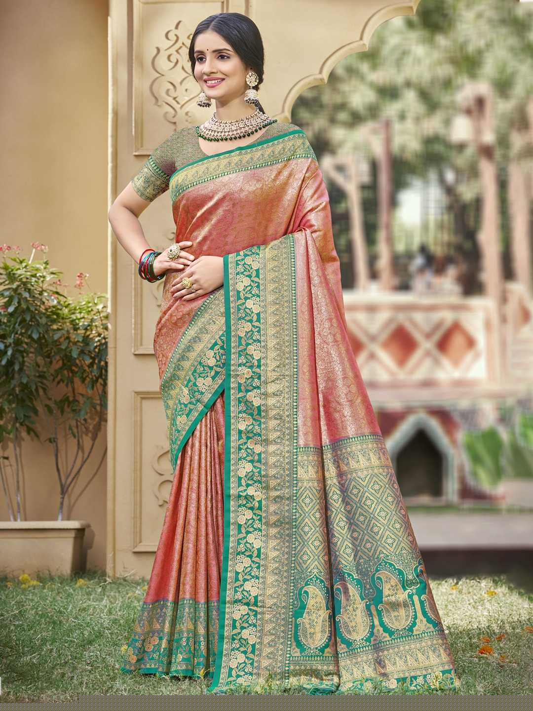 Banarasi Silk Saree | Designer Fancy Saree for Party, Festival & Wedding 🎉 (Onion) - House of ViDi