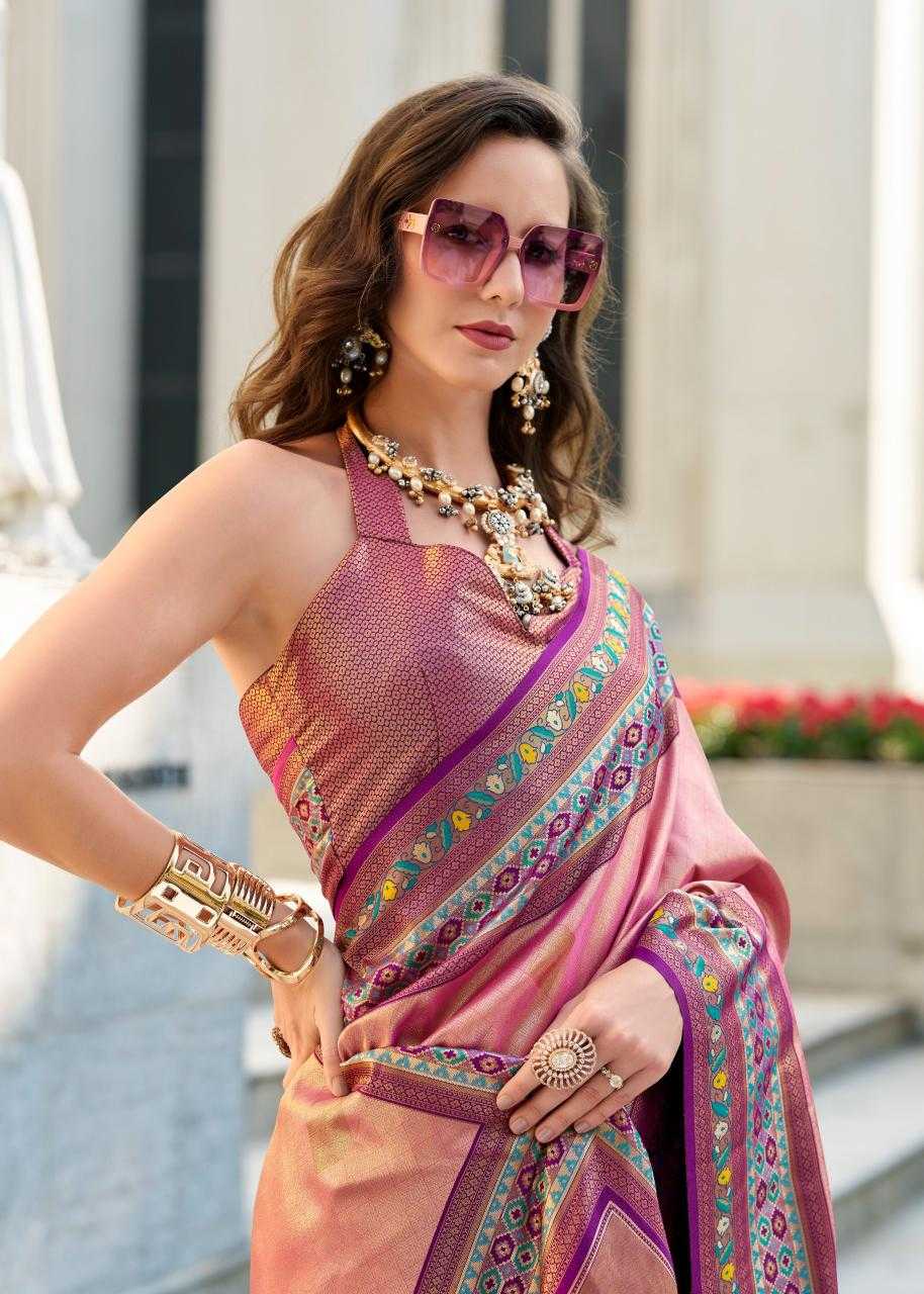 Tissue Silk Party Wear Saree | Elegant Weaving Border & Designer Pallu ✨ | Fancy Silk Saree for Festive Glamour (Onion)