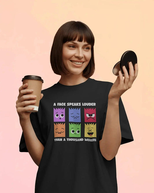 A Face Speaks Louder Oversized T-shirt | Emoji Expression Graphic Tee - House of ViDi