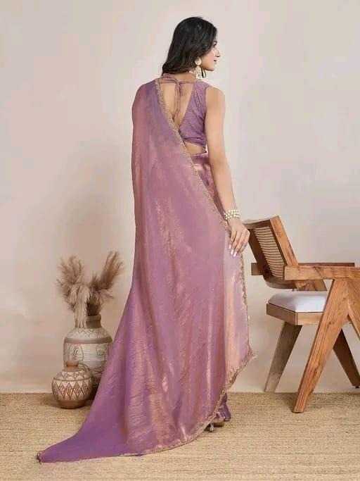 Premium Twill Net Party Wear Saree with Gold Lace Border