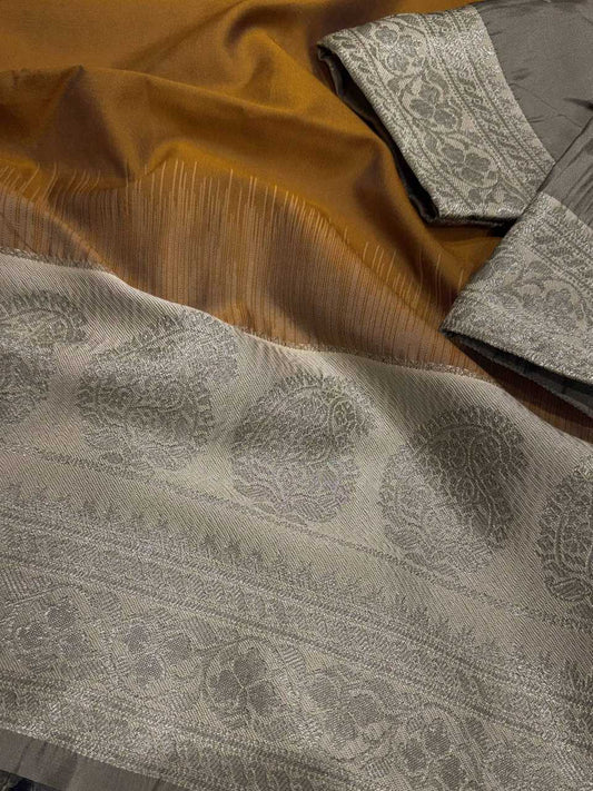 Mustard Traditional Viscose Silk Jacquard Saree with Woven Border & Running Blouse