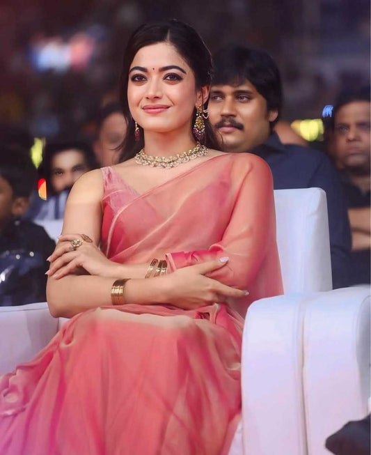 Rashmika Mandhana Inspired Printed Fendi Silk Saree