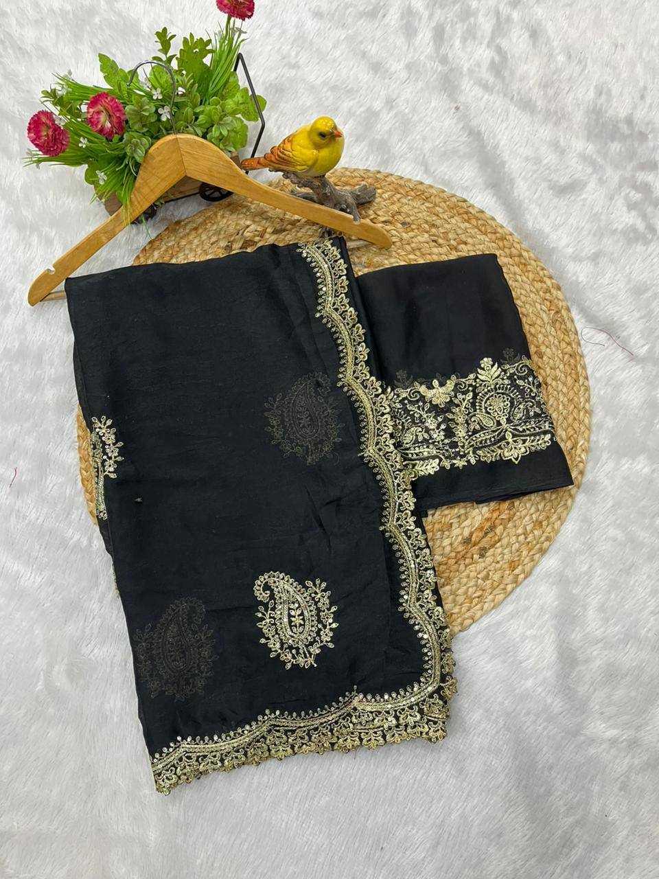 Sonali Bendre Inspired Black Rangoli Crush Silk Saree - House of ViDi
