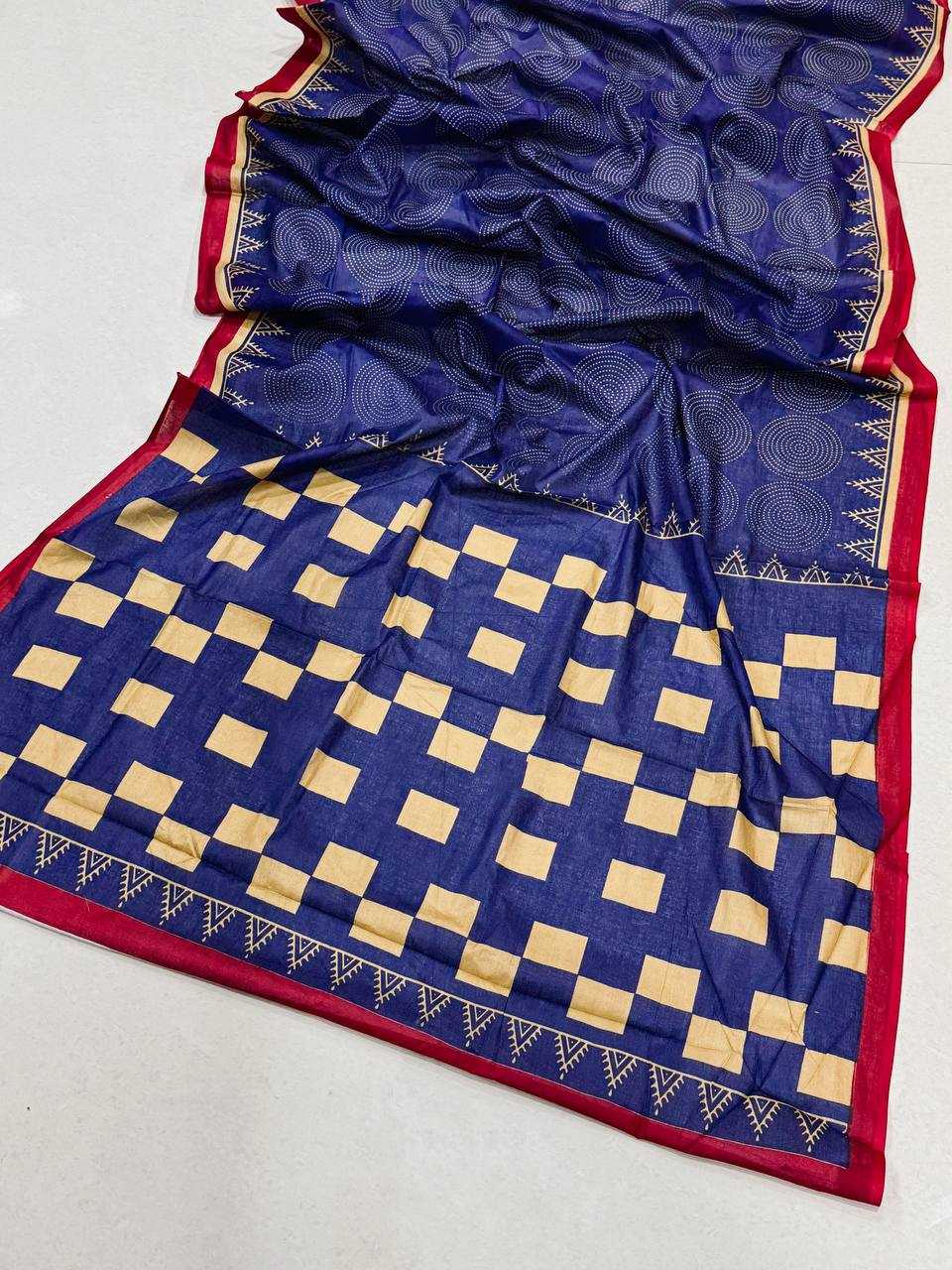 Pure Cotton Bagru Bandhani Hand Block Print Saree with Contrast Red Blouse – Elegant Party & Festive Wear - House of ViDi