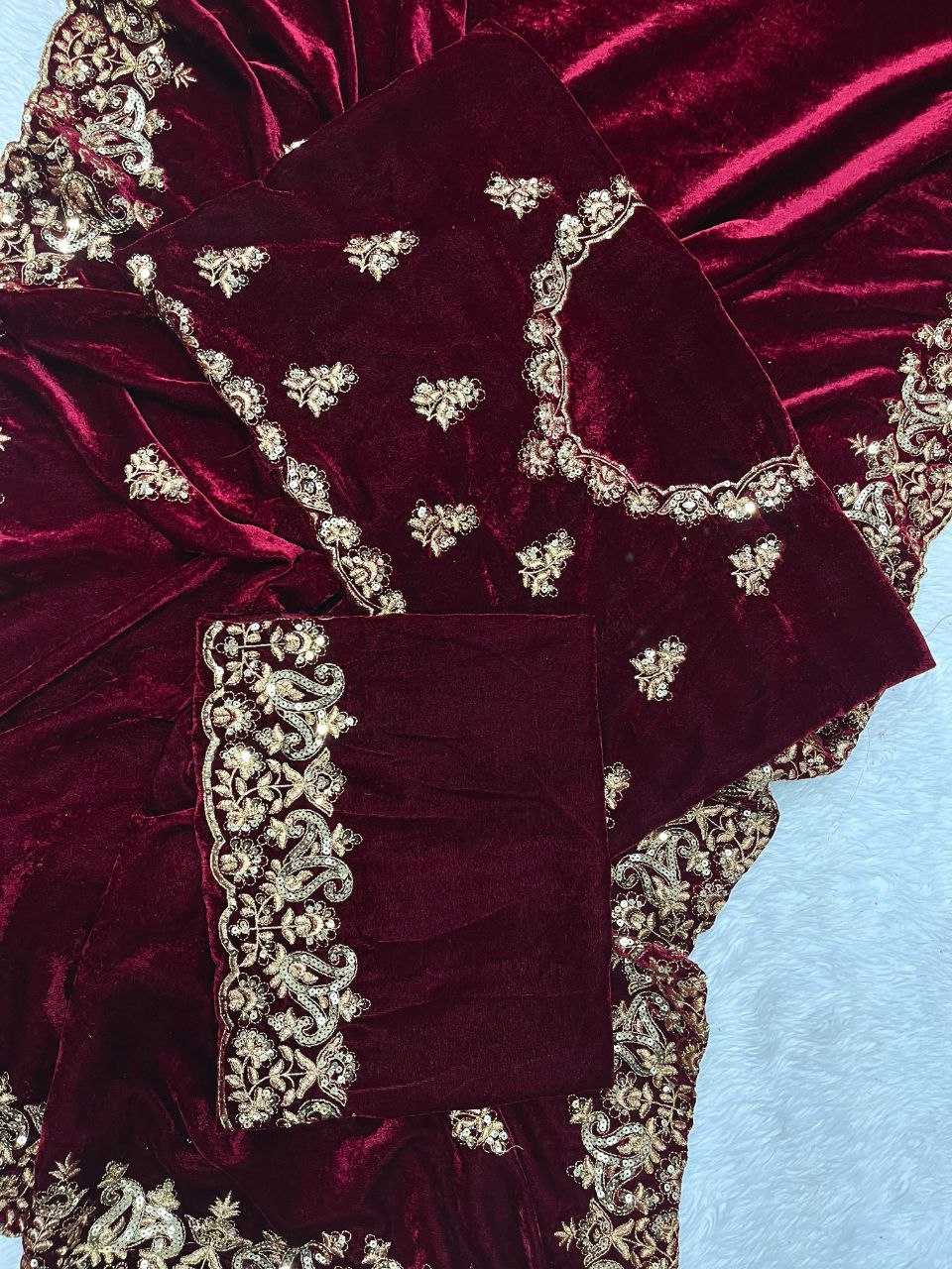 Divyanka Tripathi Inspired Designer Velvet Saree with Embroidery & Cutwork Border | Pure 9000 Velvet