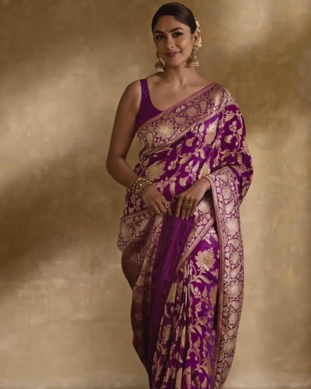 Regal Purple Banarasi Silk Saree with Golden Zari Weaves - House of ViDi