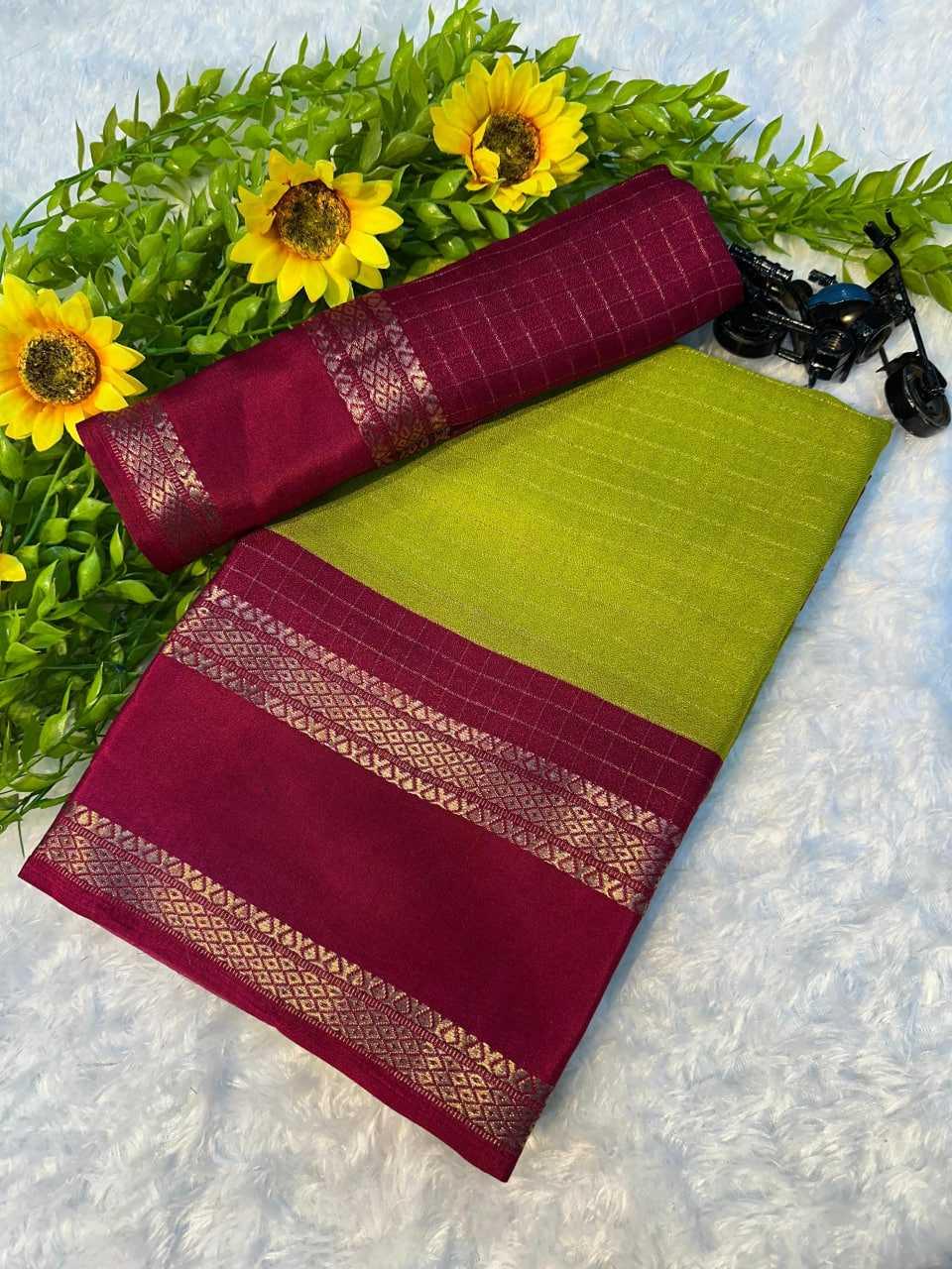Lime Green Premium Mysore Silk Saree with Traditional Weaving and Rich Padded Border – Festive & Wedding Collection - House of ViDi