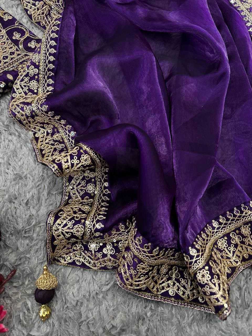Ananya Pandey Purple Fendy Satin Saree with Cording & Sequins Work Lace Border – Designer Party Wear
