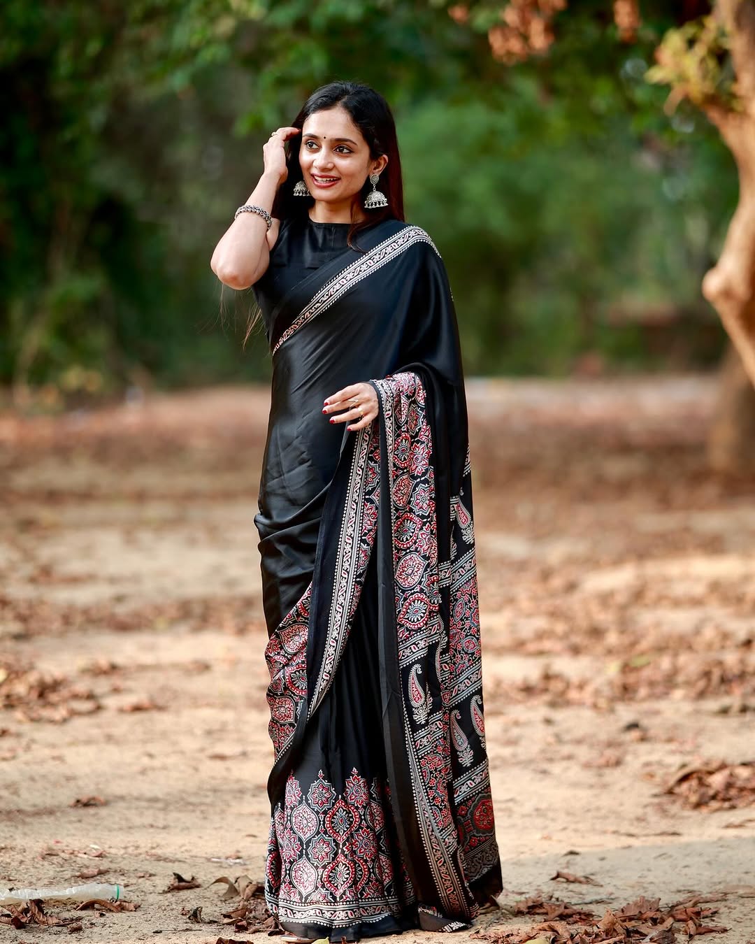 Black Gajji Silk Saree with Traditional Printed Pallu – Semi Japan Gajji Silk with Unstitched Blouse - House of ViDi