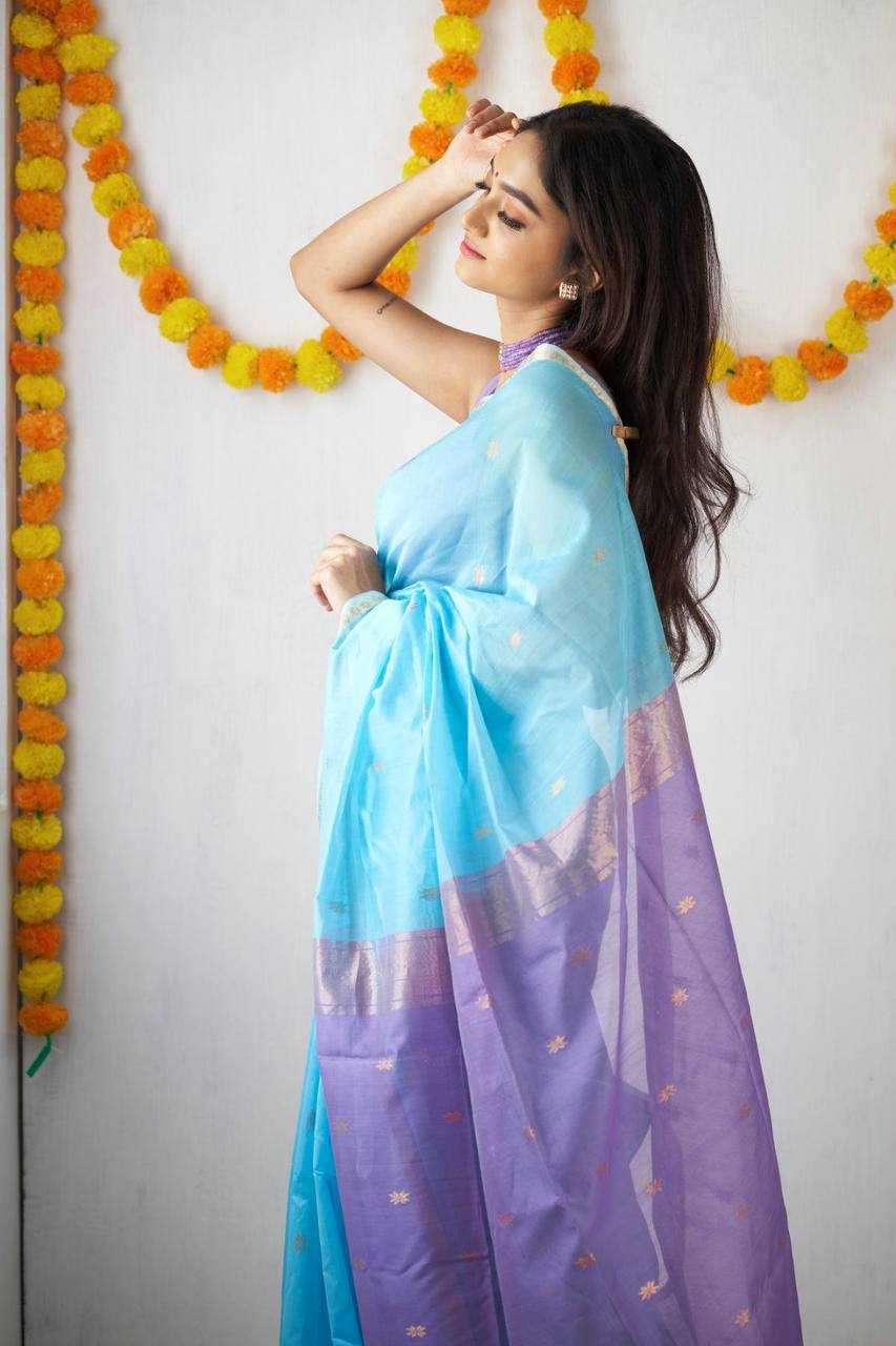Soft Linen Saree with Rich Weaving Blouse – Elegant Festive & Onam Collection - House of ViDi