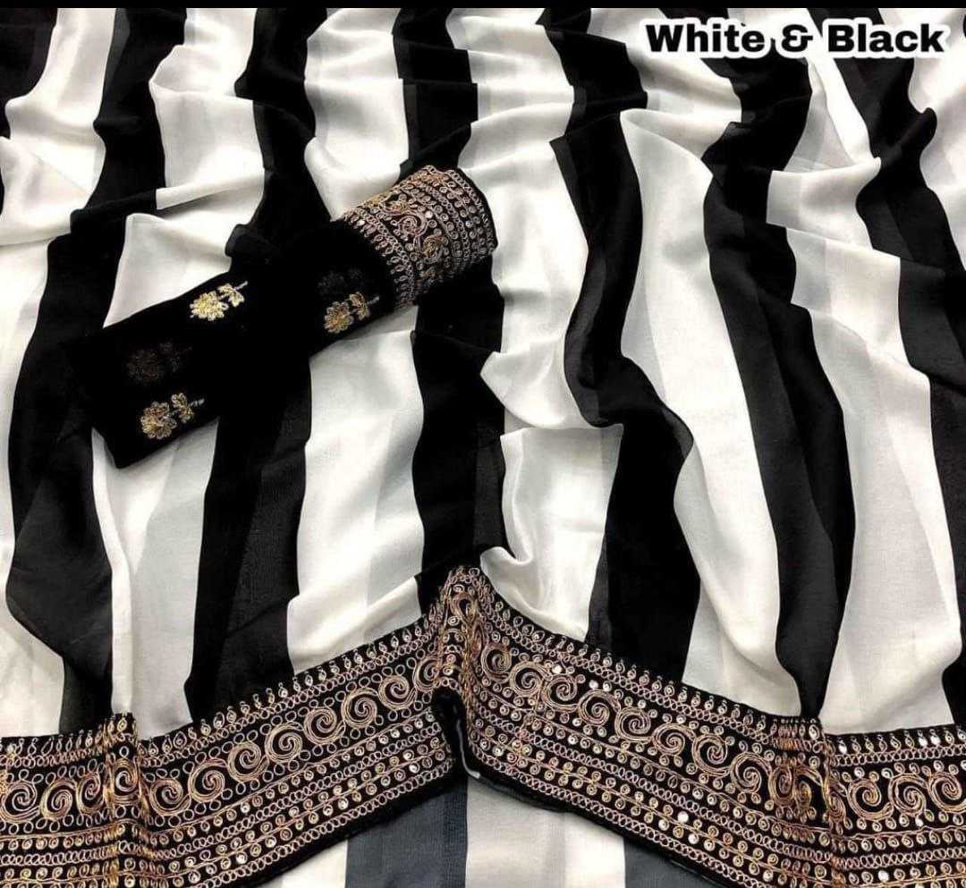 Parineeti Chopra Style Black & White Georgette Saree with Embroidery & Sequin Work – Designer Party Wear - House of ViDi