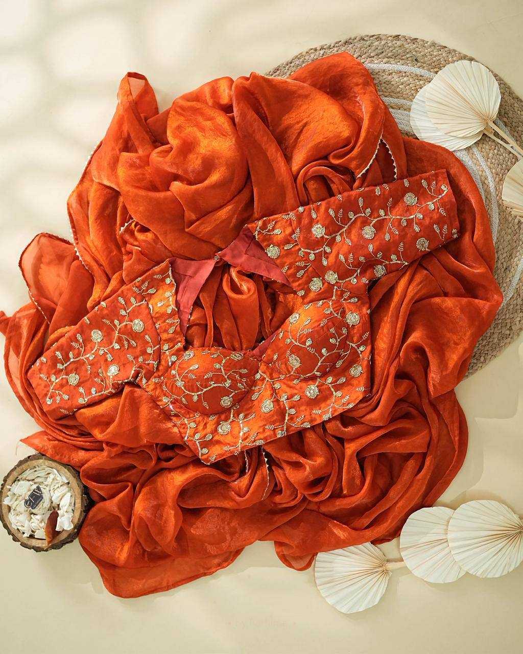 Orange Space Silk Designer Saree with Sequins & Beads Work | Party Wear Saree | House of ViDi