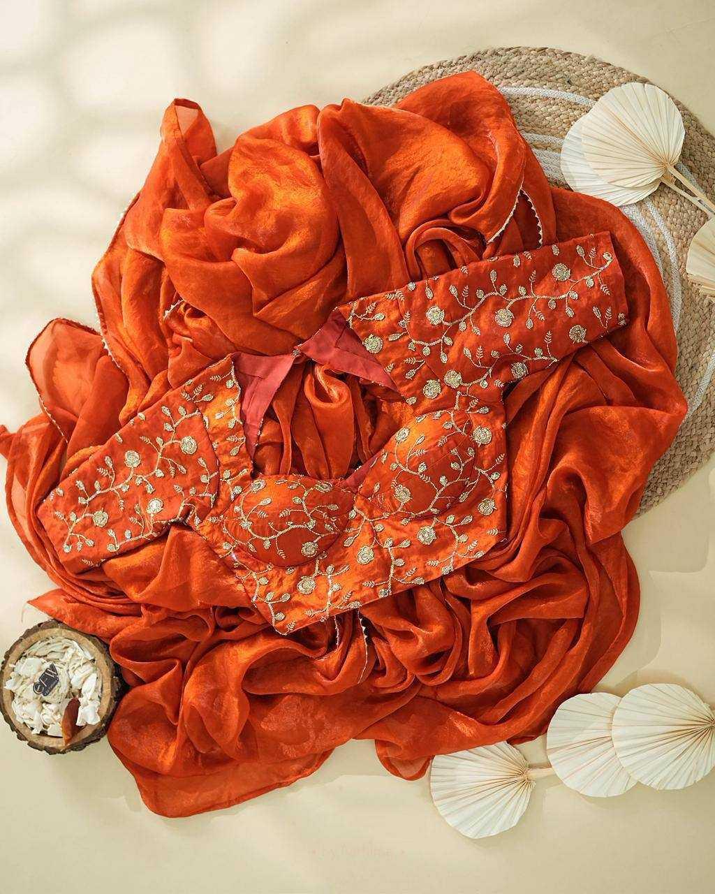 Orange Space Silk Designer Saree with Sequins & Beads Work | Party Wear Saree | House of ViDi - House of ViDi