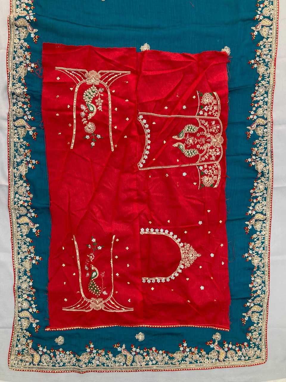 Premium Blue Fendy Chiffon Silk Saree with Heavy Embroidery & Mono Banglory Blouse – Perfect Wedding & Festive Wear