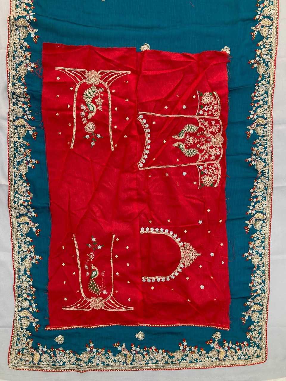 Premium Blue Fendy Chiffon Silk Saree with Heavy Embroidery & Mono Banglory Blouse – Perfect Wedding & Festive Wear - House of ViDi