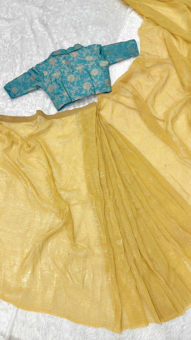Sparkle Silk Ready-to-Wear Saree with Banarasi Silk Blouse – Elegant & Effortless Draping - House of ViDi