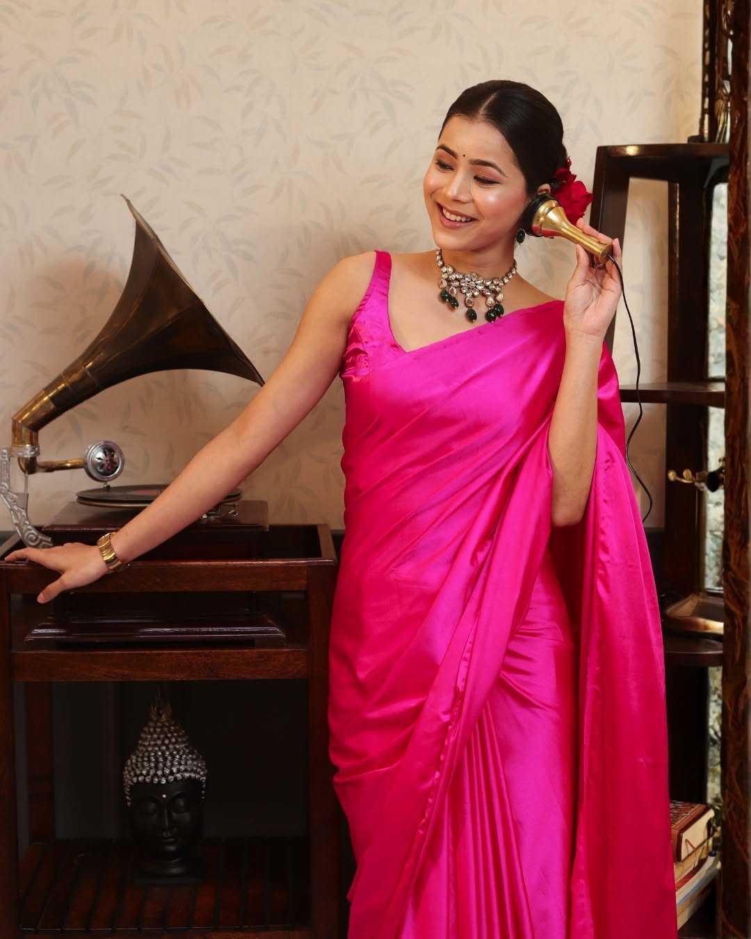 Pink Premium Party Wear Crepe Silk Saree with Matching Blouse - House of ViDi