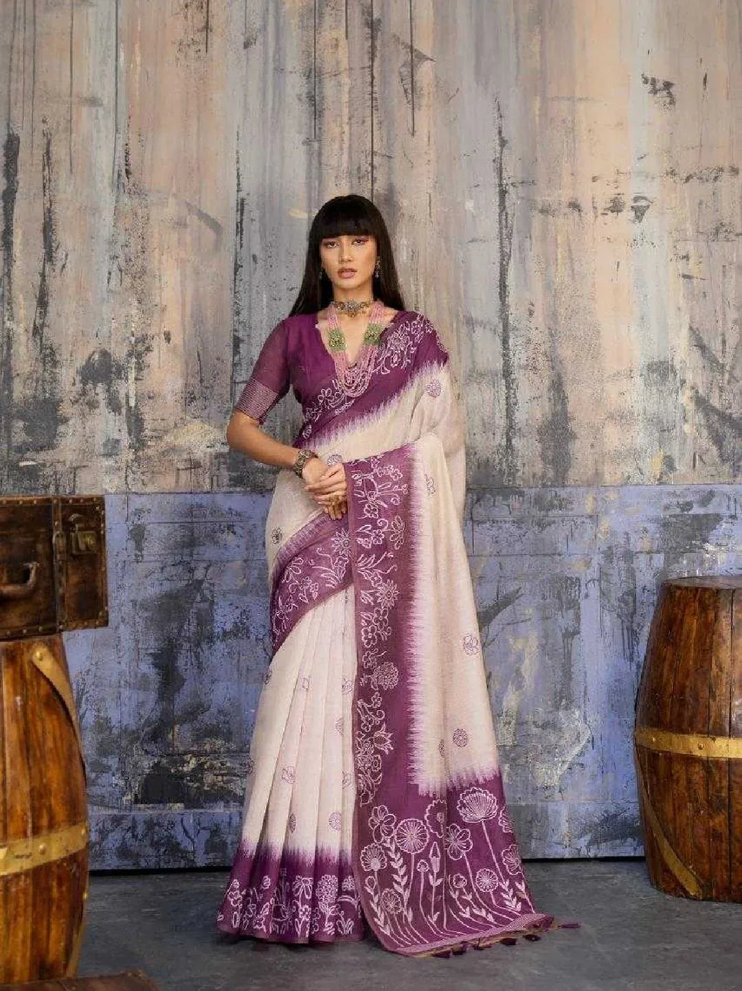 Lavendar Munga Cotton Handloom Weaving Designer Saree | Uniform & Casual Wear Saree | House of ViDi - House of ViDi
