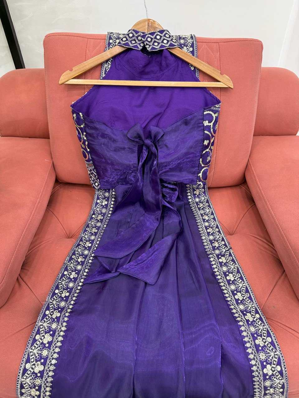 Ananya Pandey Purple Jimmy Choo Saree with Thread & Sequin Embroidery – Designer Party Wear - House of ViDi