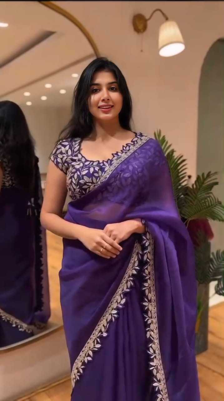 Purple Rangoli Silk Party Wear Designer Saree with Golden Zari Embroidery Border & Stitched Blouse