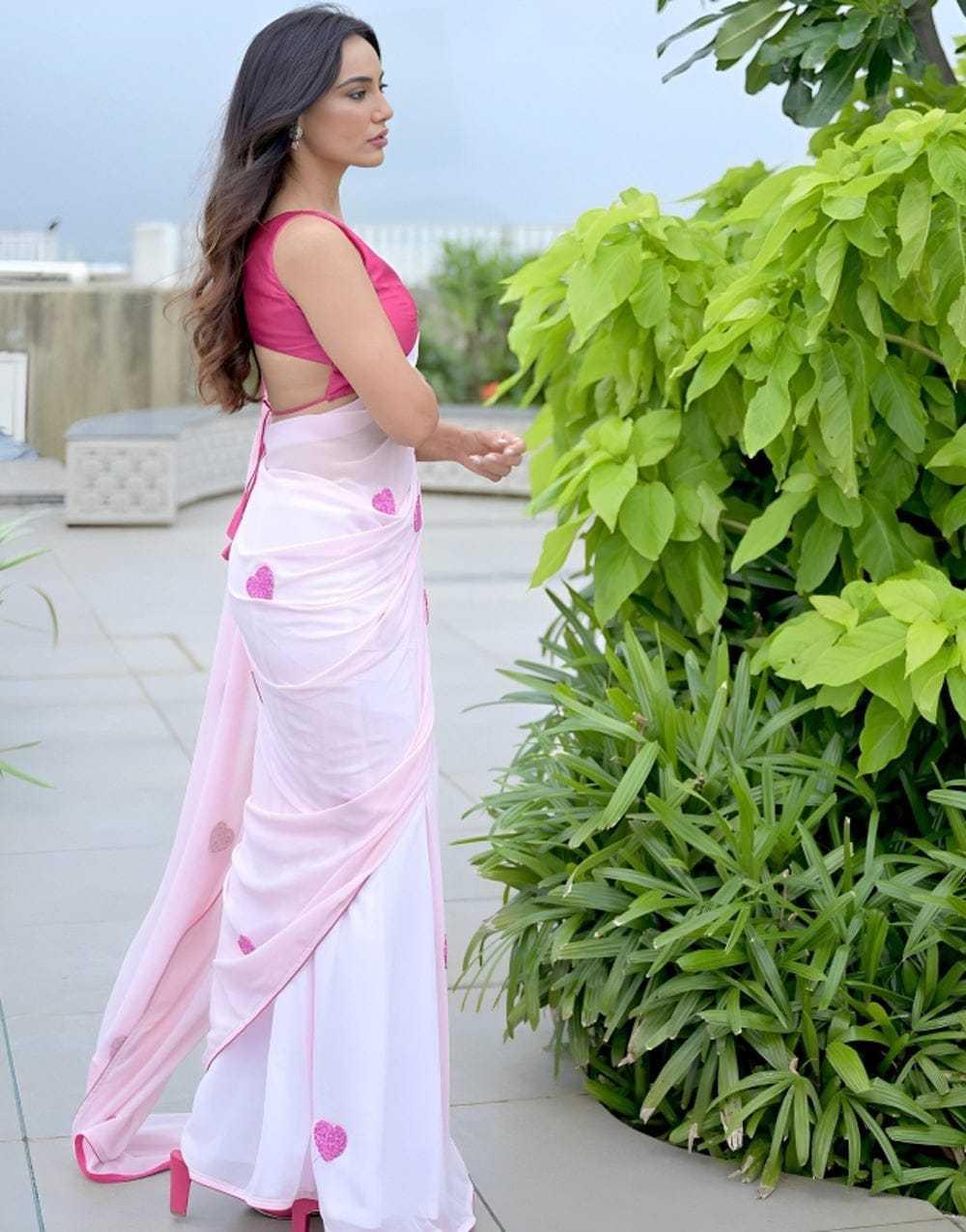 Pink Georgette Ready-to-Wear Saree with Blouse - House of ViDi