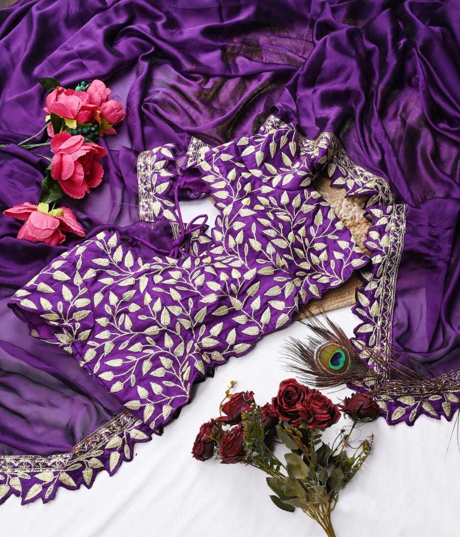 Purple Rangoli Silk Party Wear Designer Saree with Golden Zari Embroidery Border & Stitched Blouse