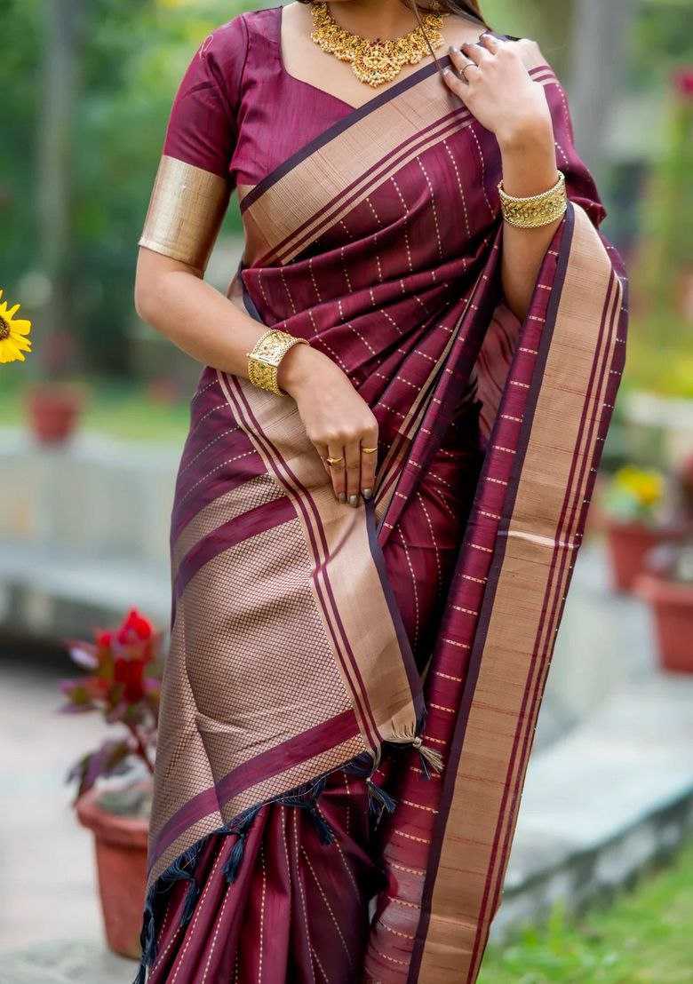 Banarasi Soft Silk Saree with Traditional Zari Border & Solid Jacquard Weave – Unstitched Blouse Included - House of ViDi