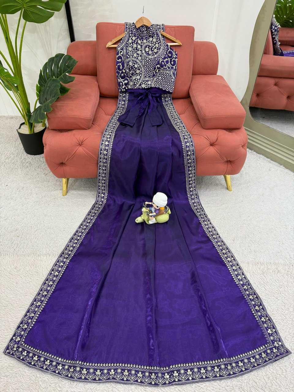 Ananya Pandey Purple Jimmy Choo Saree with Thread & Sequin Embroidery – Designer Party Wear - House of ViDi