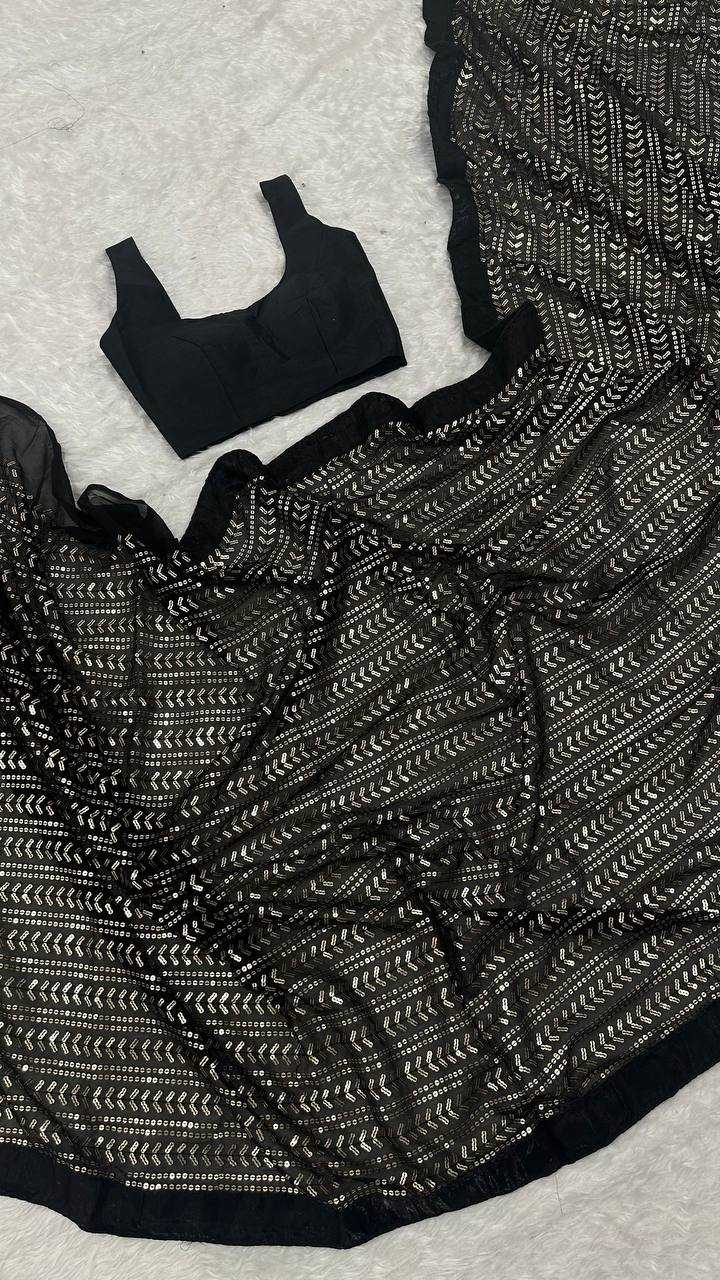 Black Georgette Sequin Saree with Banglori Satin Blouse – Glamorous Party & Evening Wear - House of ViDi