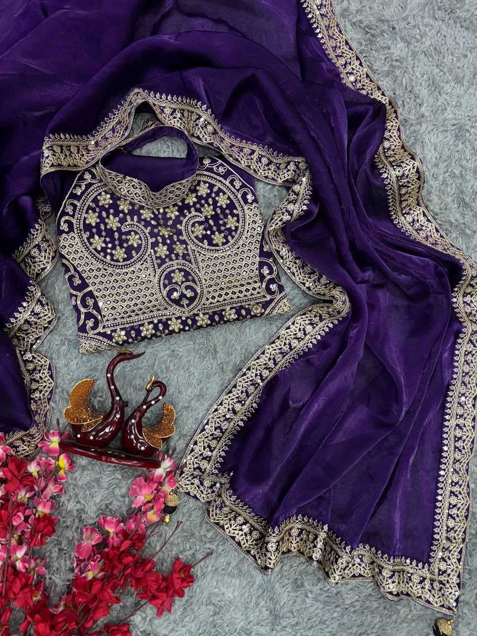 Ananya Pandey Purple Fendy Satin Saree with Cording & Sequins Work Lace Border – Designer Party Wear