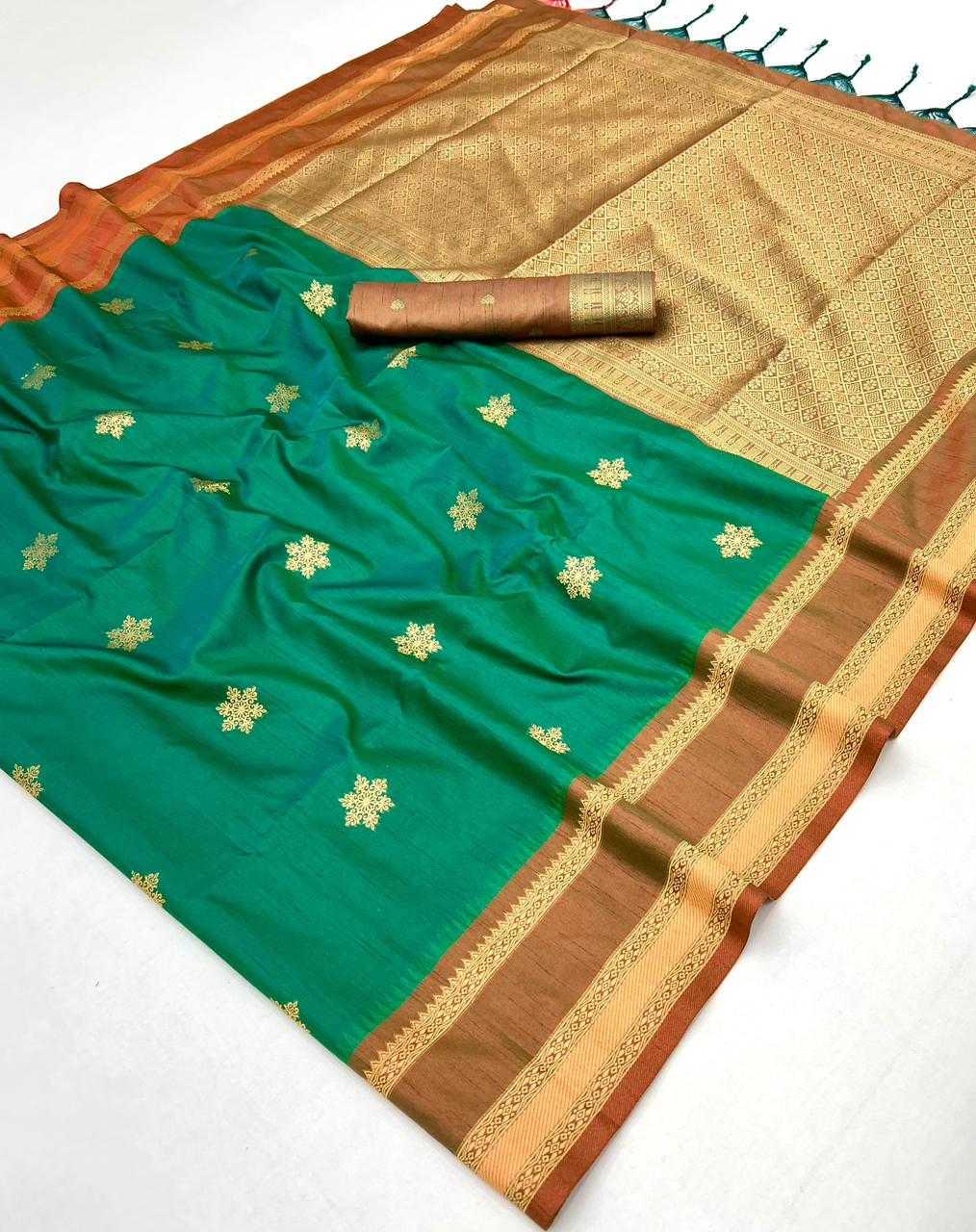 Green Tussar Silk Handloom Weaving Saree with Rich Zari Border – Perfect for Festivals & Celebrations - House of ViDi
