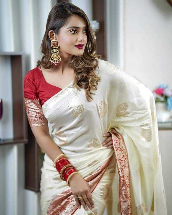 Russian Silk Jacquard Saree with Zari Weaving & Contrast Blouse – Festive Elegance - House of ViDi