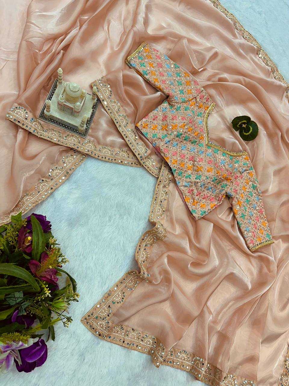 Jimmy Choo Dusty Gold Sequin & Embroidered Saree – Designer Party Wear