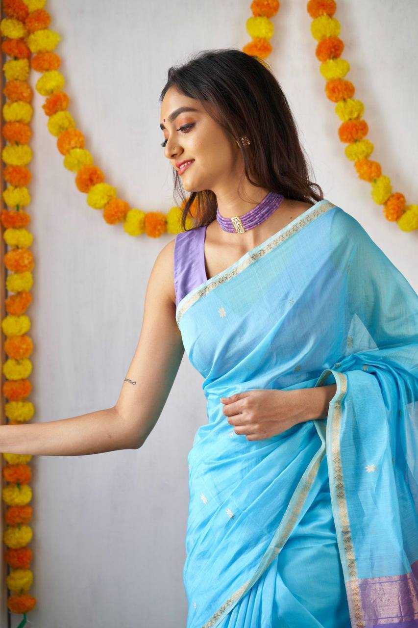 Soft Linen Saree with Rich Weaving Blouse – Elegant Festive & Onam Collection - House of ViDi