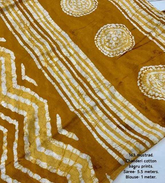 Mustard Chanderi Cotton Bagru Batik Printed Saree with Zig Zag Motifs & Tassel Pallu | House of ViDi - House of ViDi