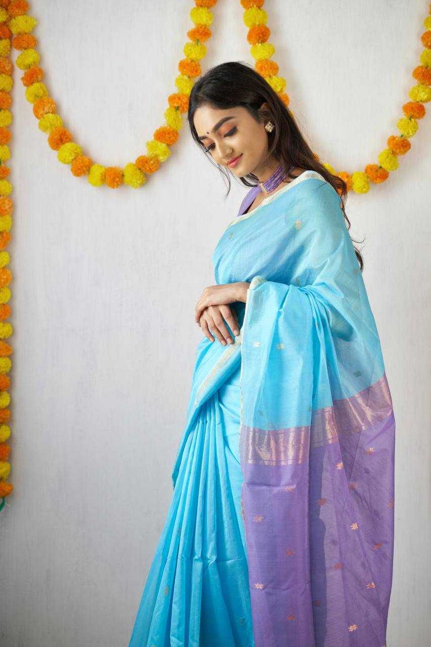 Soft Linen Saree with Rich Weaving Blouse – Elegant Festive & Onam Collection - House of ViDi