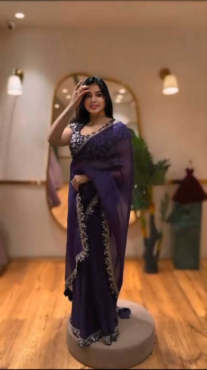 Purple Rangoli Silk Party Wear Designer Saree with Golden Zari Embroidery Border & Stitched Blouse