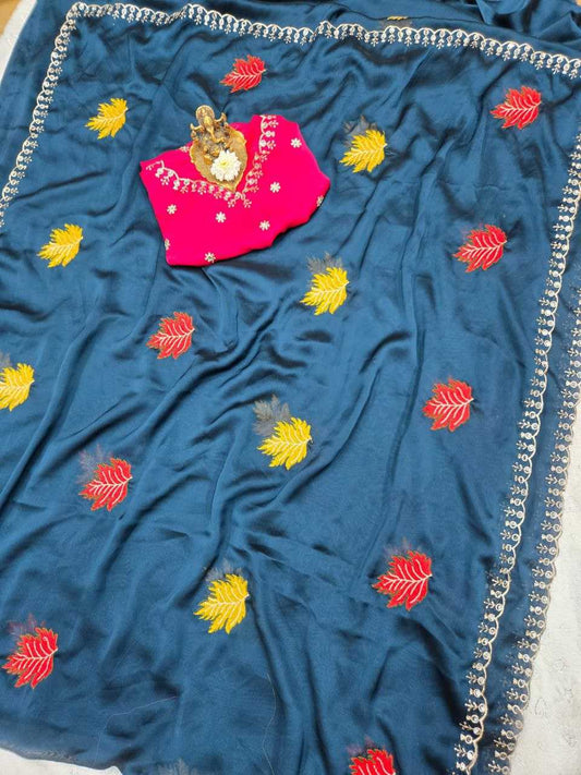 Rangoli Silk Saree with Mirror Work & Zari Detailing