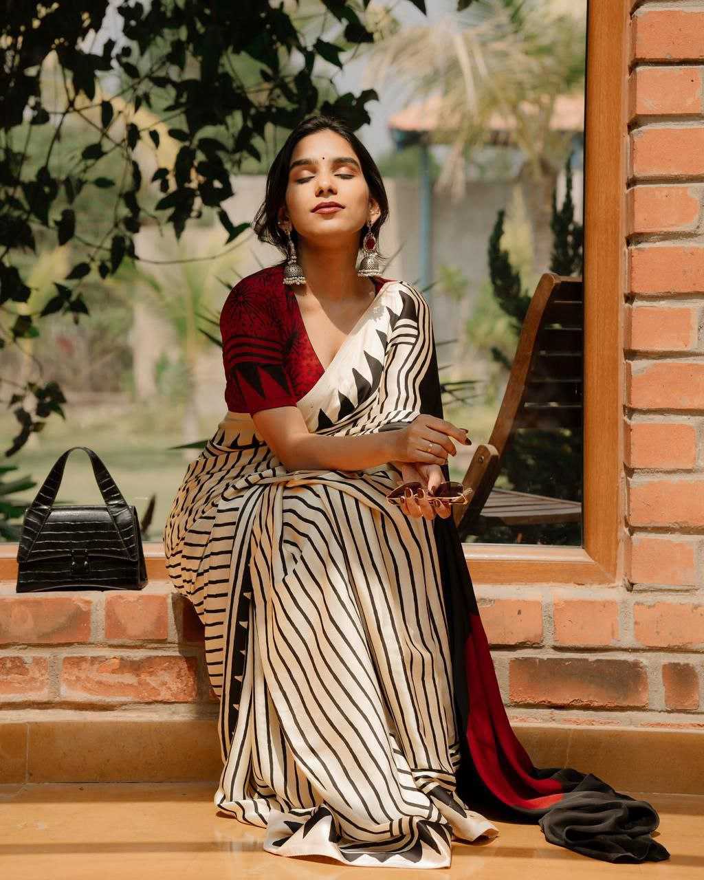 Gajji Soft Silk Ajrakh Bandhej Saree with Red Crape Silk Blouse – Heritage Ethnic Wear - House of ViDi