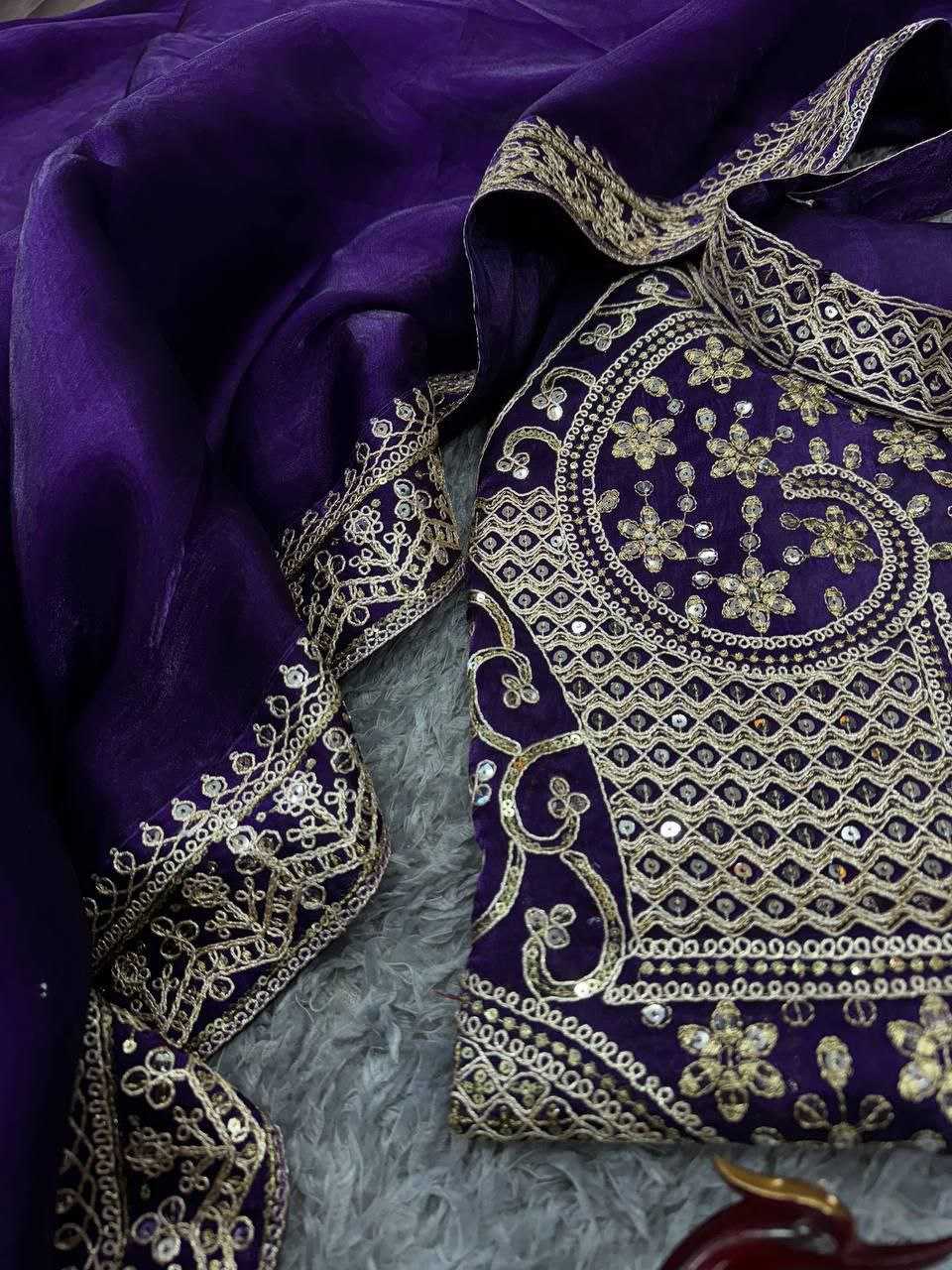 Ananya Pandey Purple Fendy Satin Saree with Cording & Sequins Work Lace Border – Designer Party Wear
