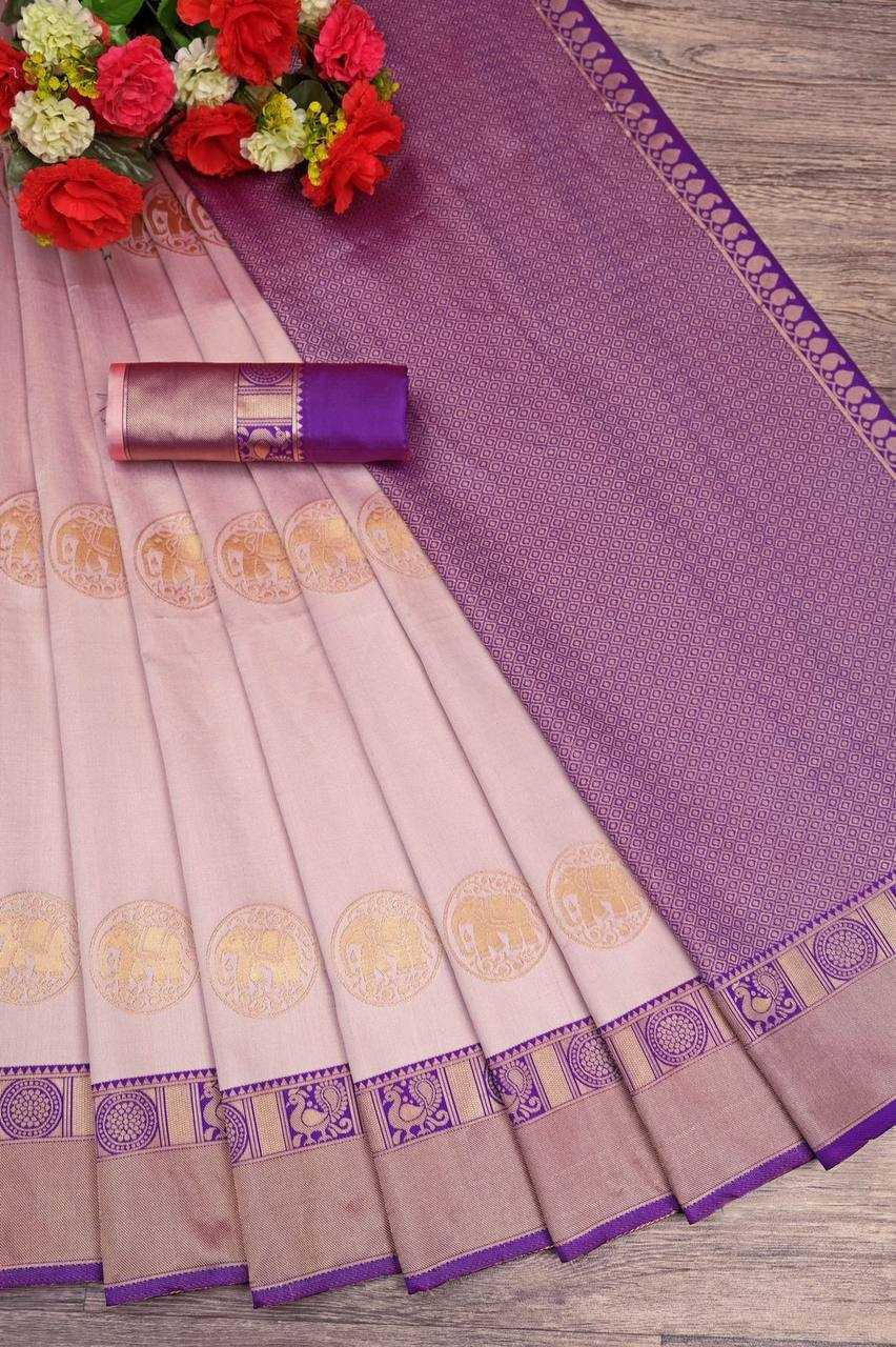 Soft Lichi Silk Saree with Rich Jacquard Border – Elegant Party & Wedding Wear - House of ViDi