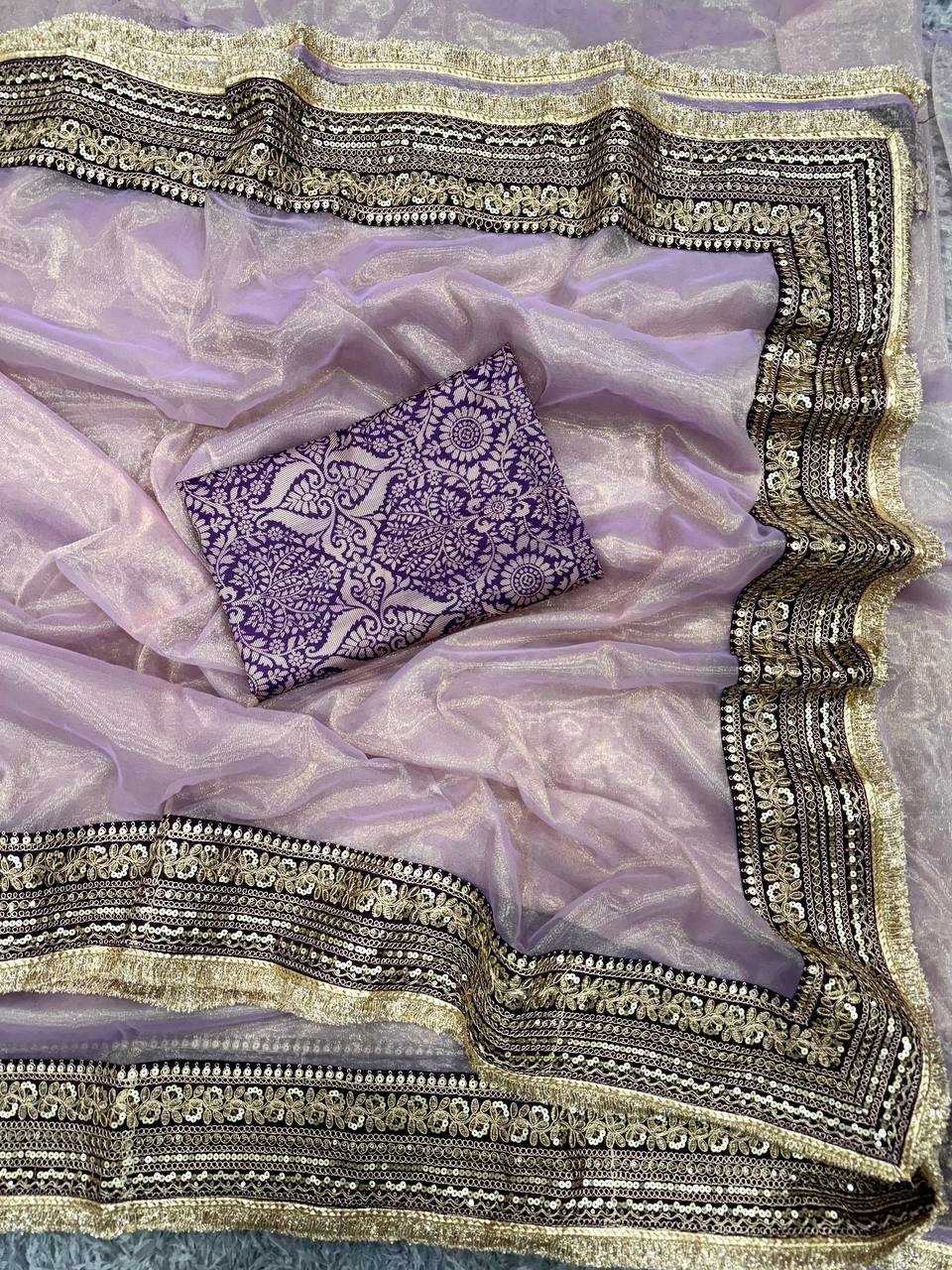 Designer Soft Twill Net Saree with Sequin & Dori Embroidery – Jacquard Silk Blouse - House of ViDi