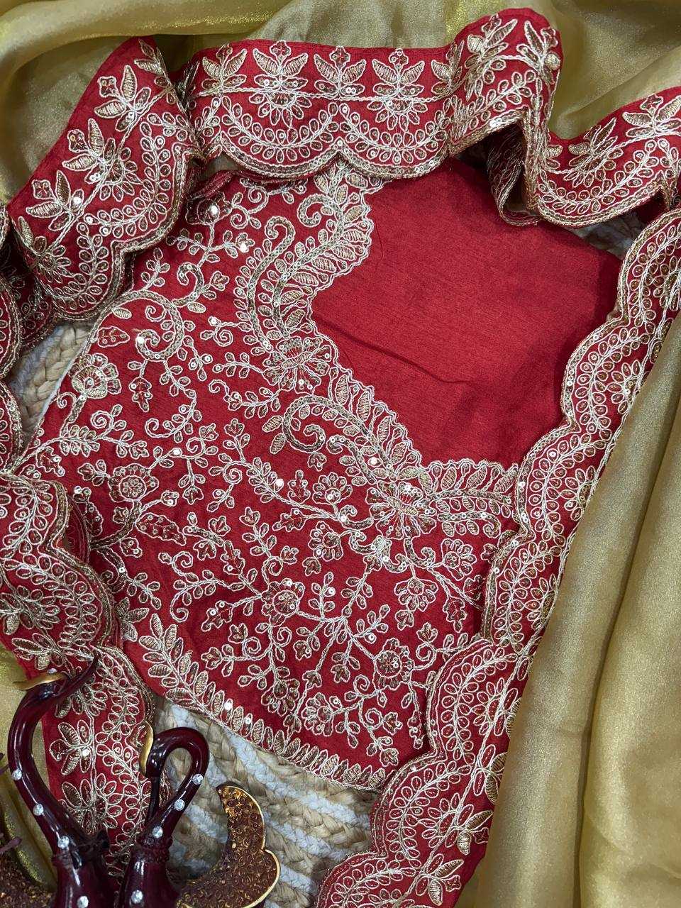 Premium Zoya Gold Tissue Saree – Sequin & Cording Embroidery with Heavy Banglori Blouse - House of ViDi