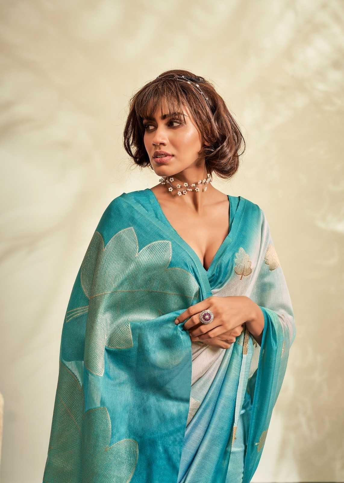 Sky Blue Handloom Silk Saree with Heavy Weaving - House of ViDi
