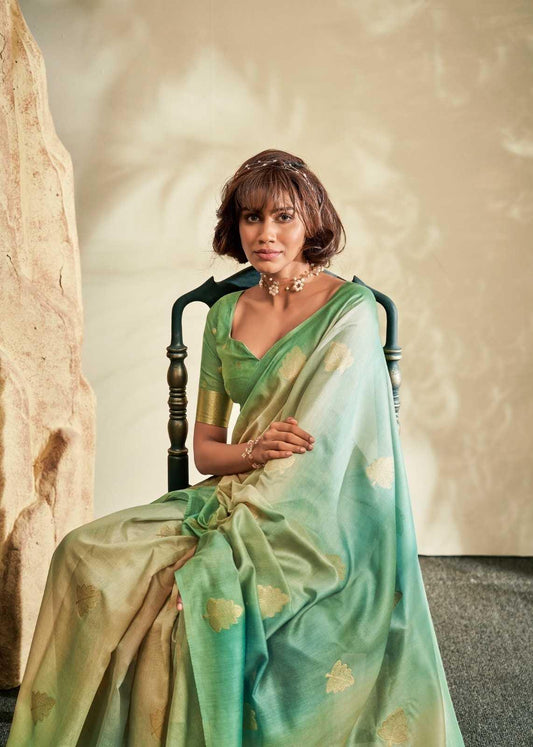 Green Premium Soft Handloom Silk Saree – Elegant Heavy Weaving Designer Saree for Festive & Wedding Wear - House of ViDi