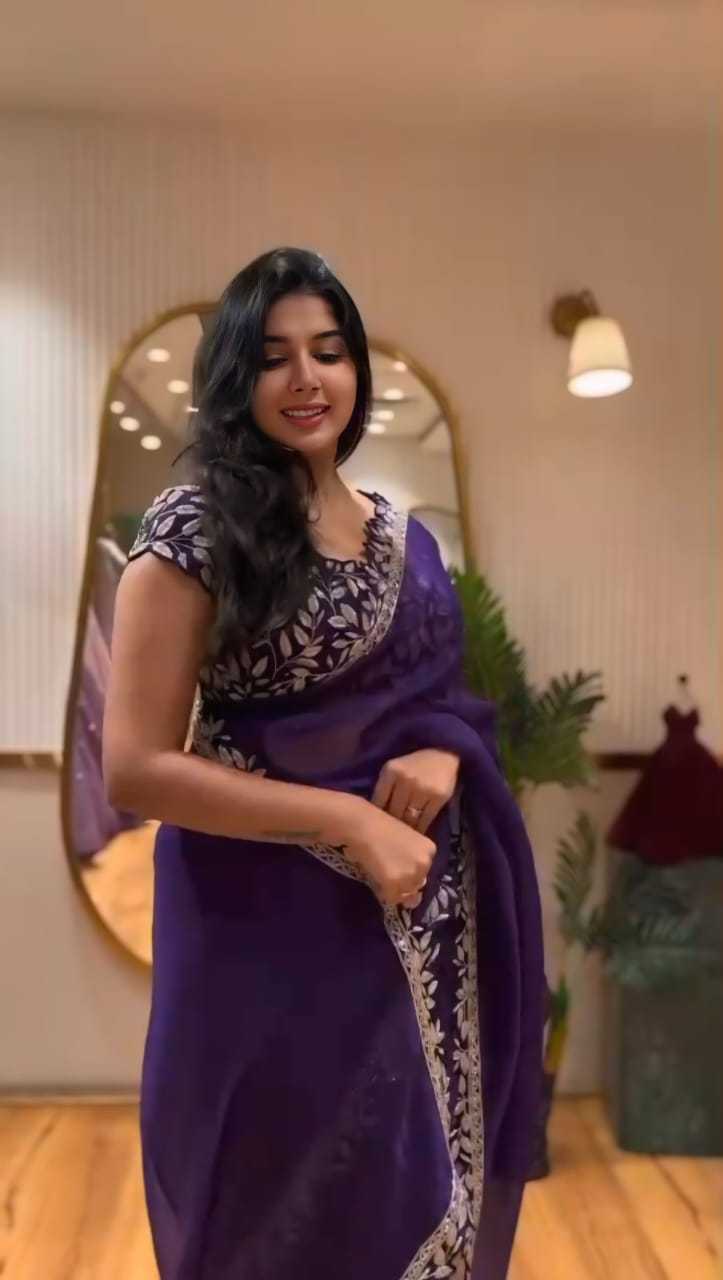 Purple Rangoli Silk Party Wear Designer Saree with Golden Zari Embroidery Border & Stitched Blouse